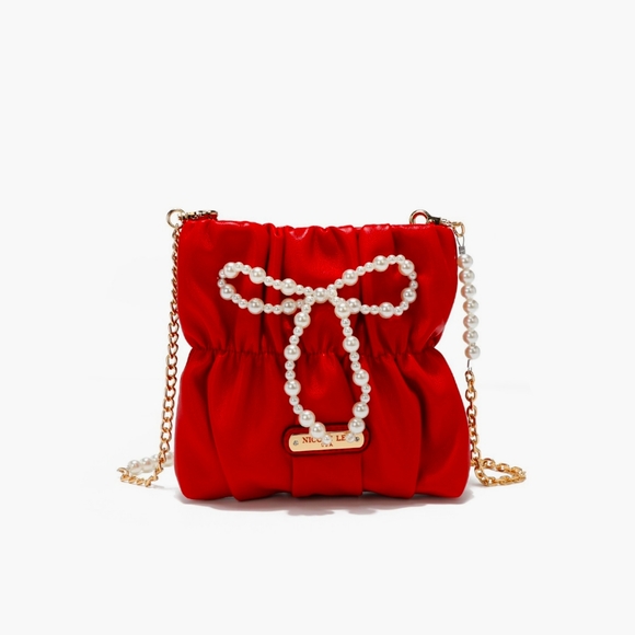 Nicole Lee Handbags - Nicole Lee USA Vegan Leather Pearl Bow Crossbody Chain Strap Purse